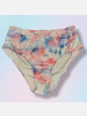 NWOT Watercolor Tie Dye High Waist Bikini Bottoms Swimsuit Beach Colourful
